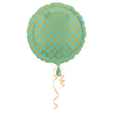 Ronde turquoise folieballon quatrefoil mint met goud lattice patroon en lint